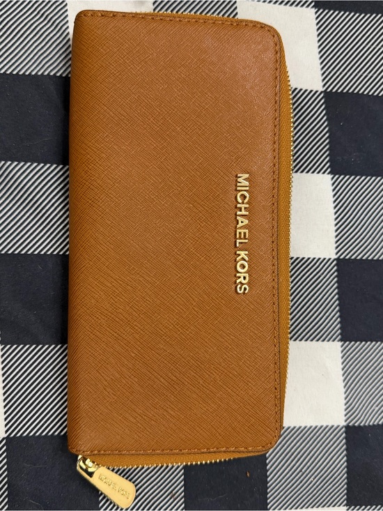 Michael Kors Handbags - Michael Kors Saffiano Wallet in Caramel Brown with Gold Hardware